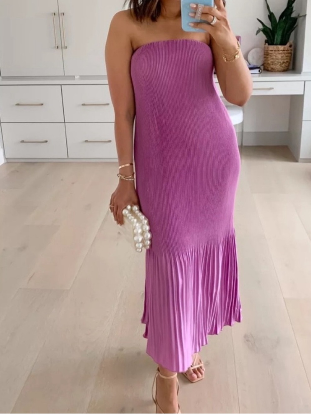 Abercrombie & Fitch Strapless Giselle Pleated Midi Dress - Vibrant Purple